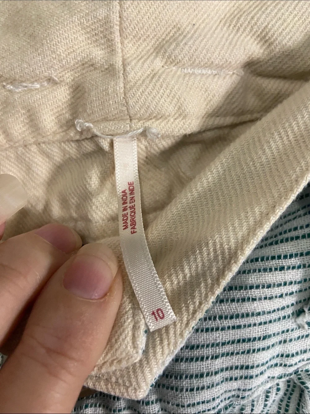 High-Waist Striped Cotton Blend Pants in Light Gray